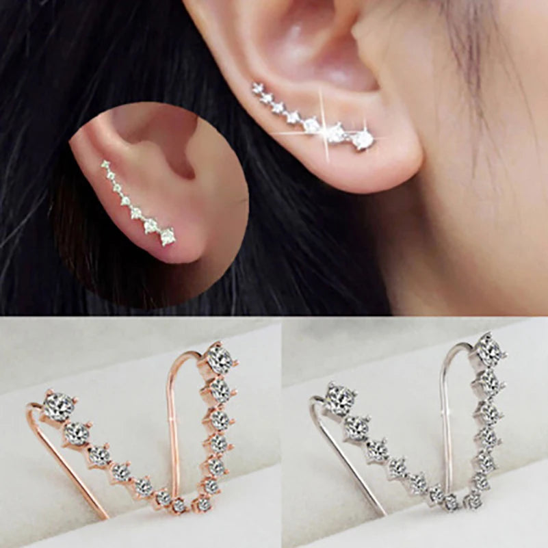 Long Dipper Ear Hook Clip on Earrings for Women Four-Prong Setting Zircon Climbing Ear Cuff Earrings Fashion Jewelry Gifts E527